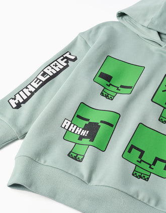 Sweat en coton peigné à capuche Minecraft pour garçon, vert clair
