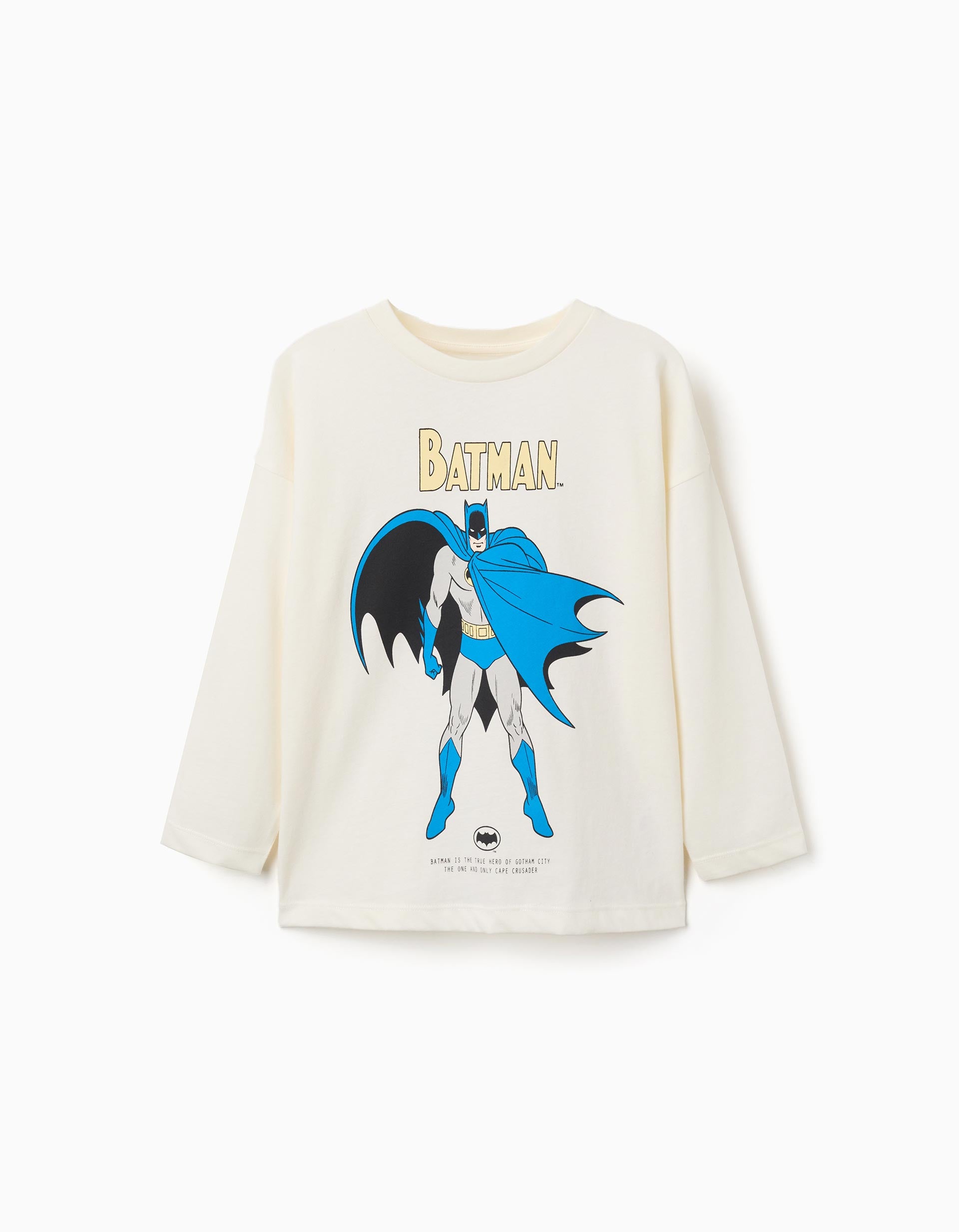 Long sleeve cotton T-shirt with Batman print for boys, white