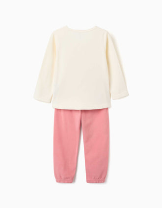 Pijama de felpa polar con unicornio bordado para niña, blanco/rosa