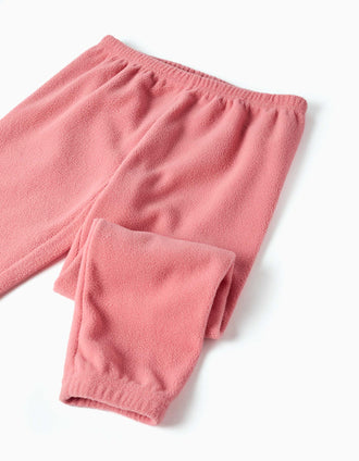 Pijama de felpa polar con unicornio bordado para niña, blanco/rosa