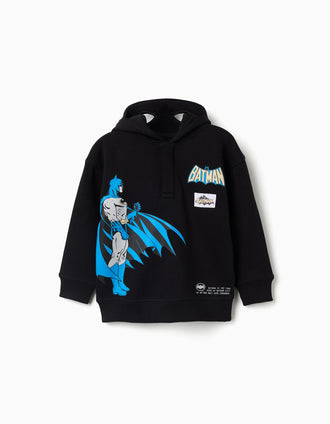 Sudadera perchada con capucha y estampado Batman para niño, negro
