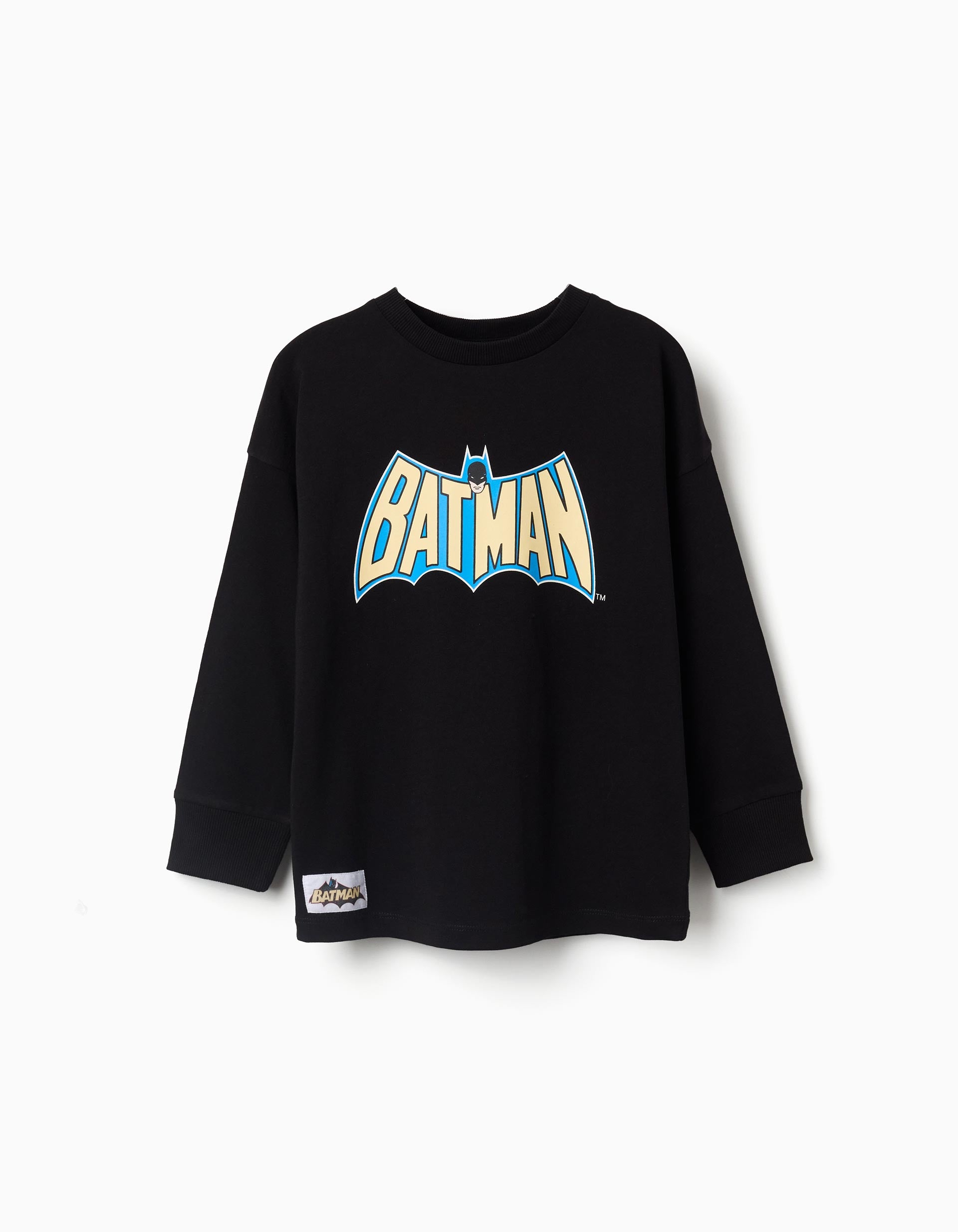 Long sleeve cotton T-shirt with Batman prints for boys, black