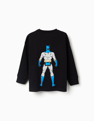 Long sleeve cotton T-shirt with Batman prints for boys, black