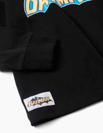 Long sleeve cotton T-shirt with Batman prints for boys, black