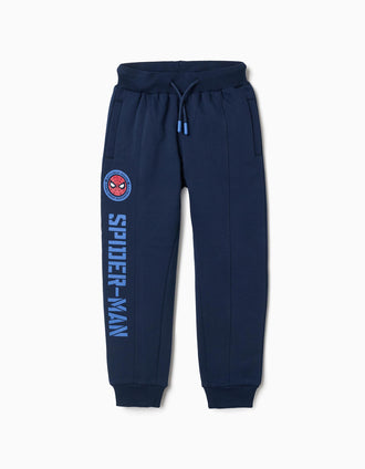 Brushed joggers with Spider-Man print and drawstring for boys, navy blue