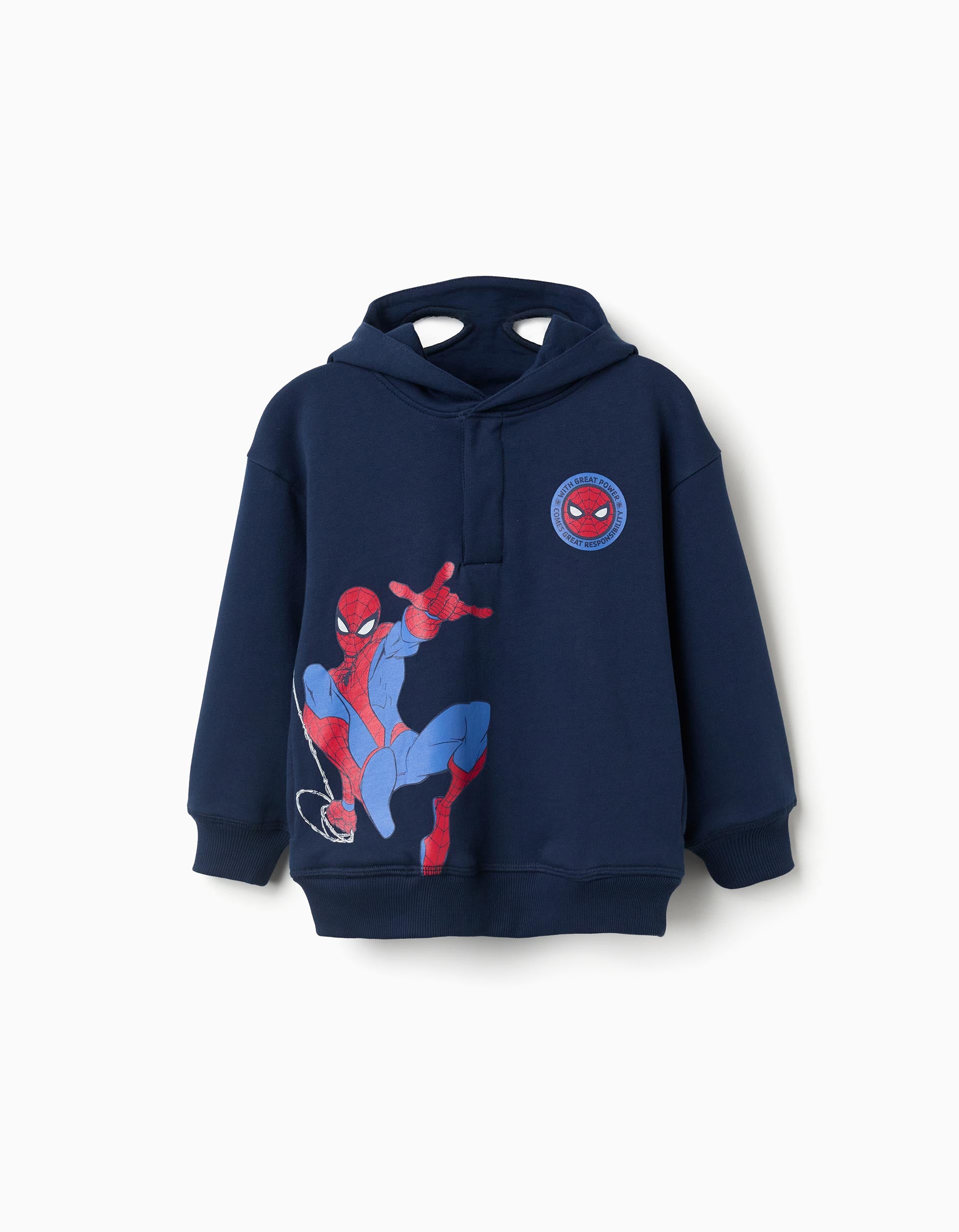 Sudadera perchada con capucha y estampado Spider-Man para niño, azul marino