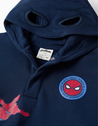 Sudadera perchada con capucha y estampado Spider-Man para niño, azul marino