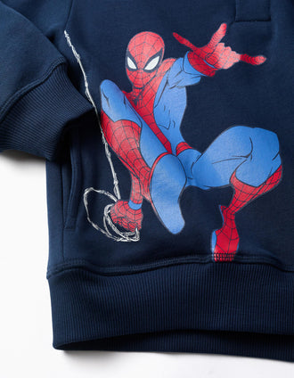 Sudadera perchada con capucha y estampado Spider-Man para niño, azul marino