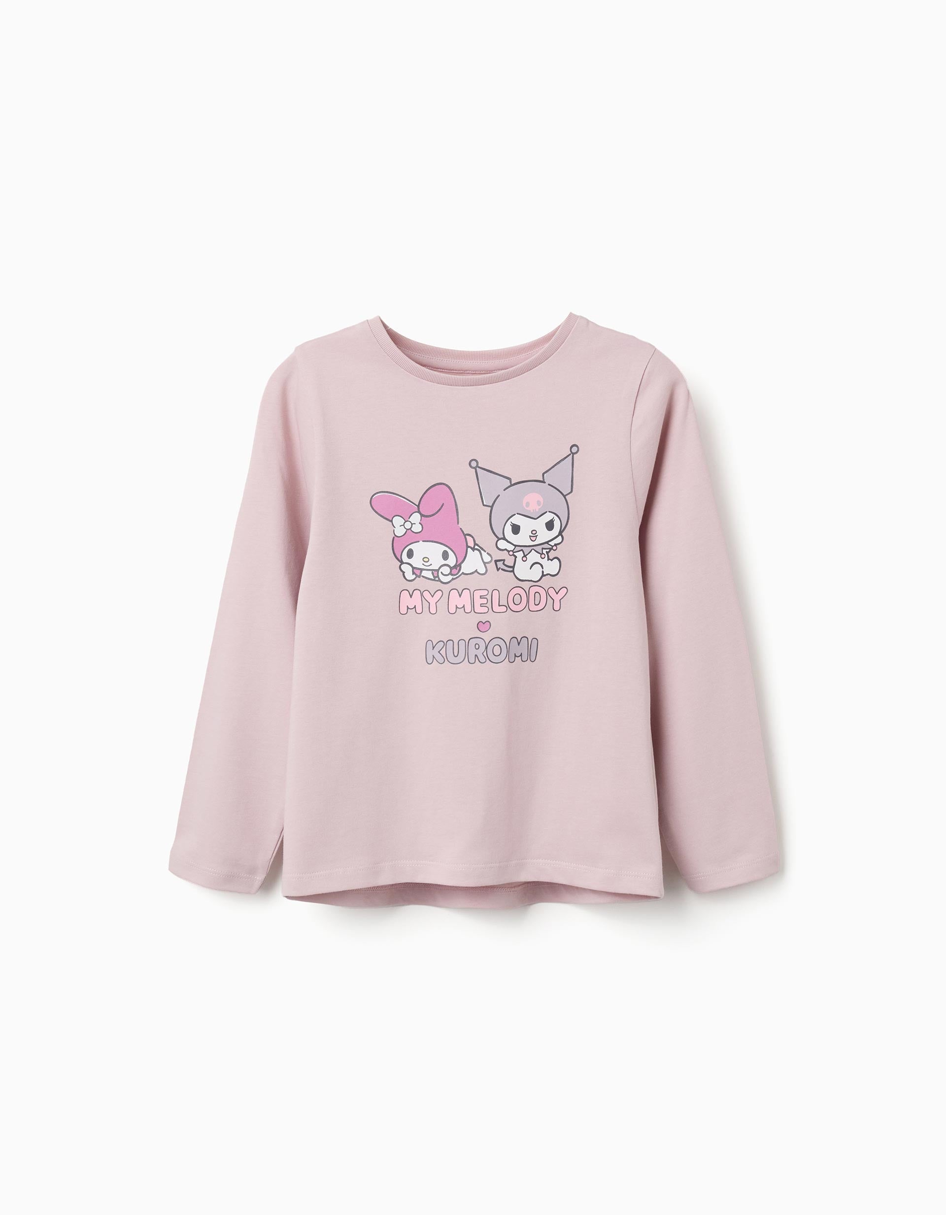 Camiseta de manga larga de algodón con estampado Kuromi para niña, lila