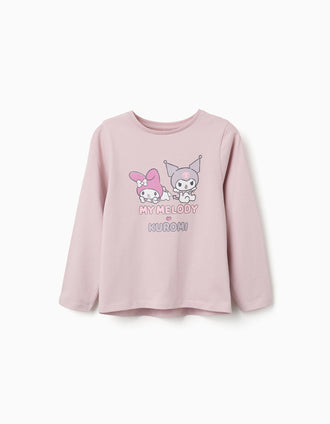 Camiseta de manga larga de algodón con estampado Kuromi para niña, lila