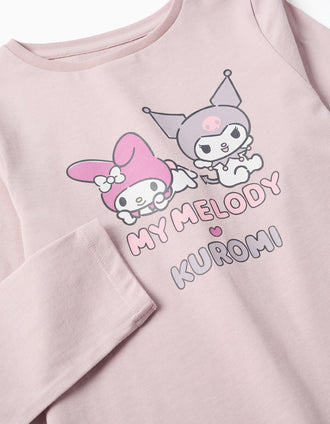 Camiseta de manga larga de algodón con estampado Kuromi para niña, lila