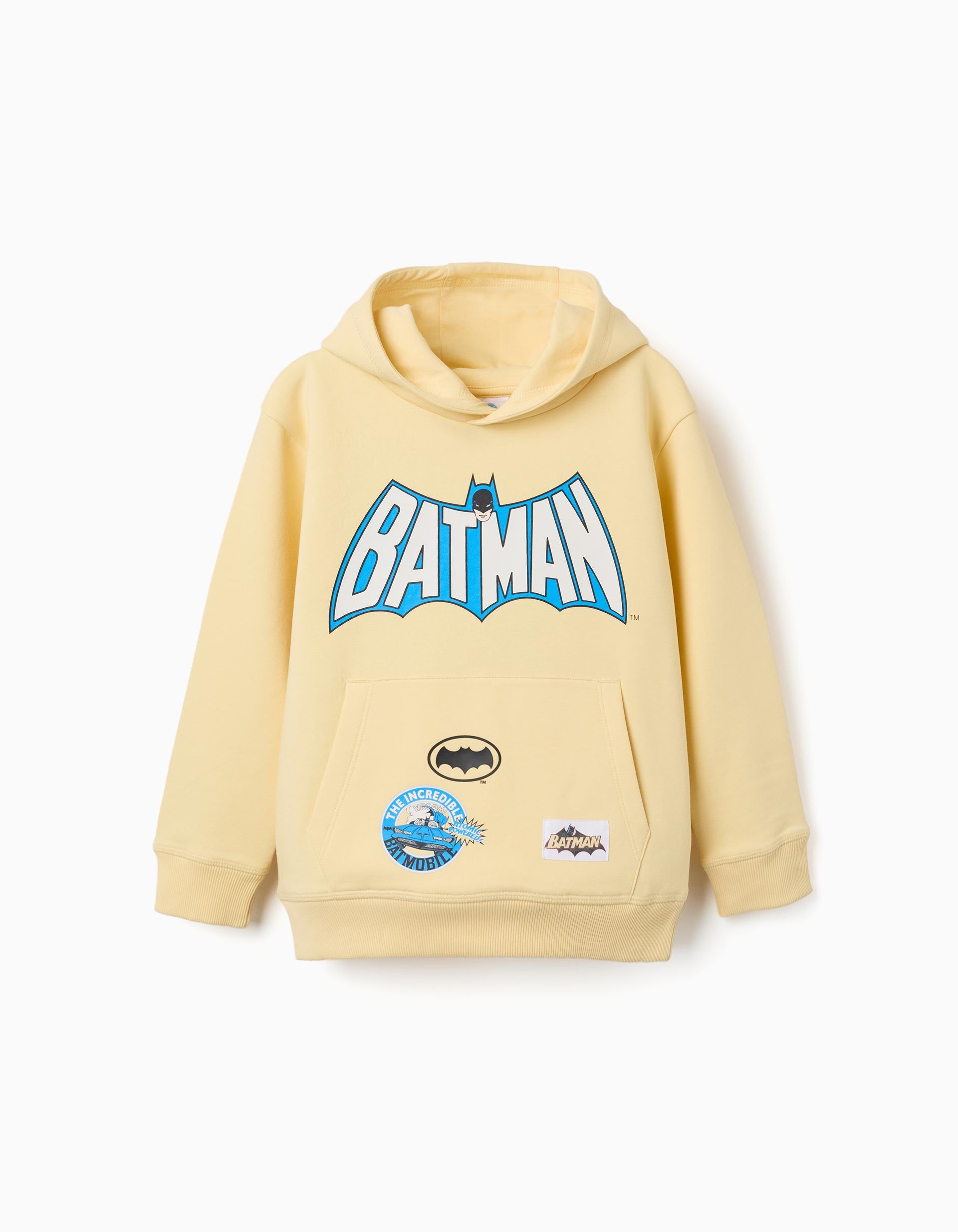 Sudadera perchada con capucha y estampado Batman para niño, amarillo