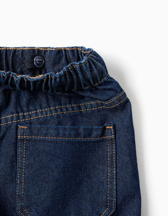 Calças de ganga baggy cargo com cordão para menino, azul-escuro