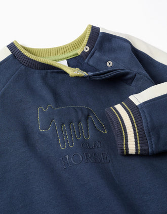 Sweat cardada com estampado Clay Horse para bebé menino, azul-marinho