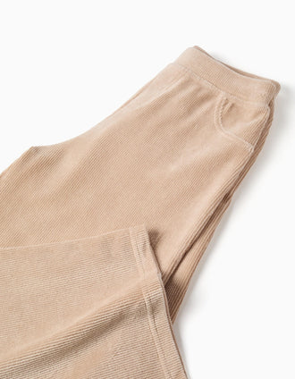 Wide leg corduroy trousers with elastic waist for girls, beige