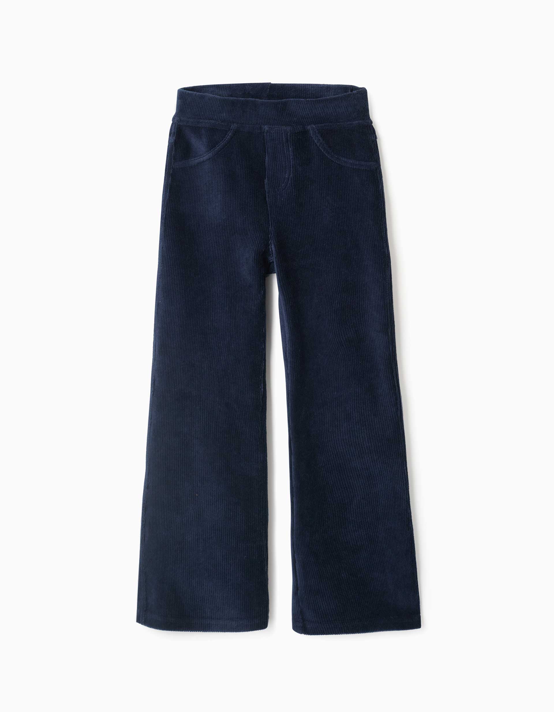 Corduroy leggings, flare fit, pockets, elastic waist, dark color