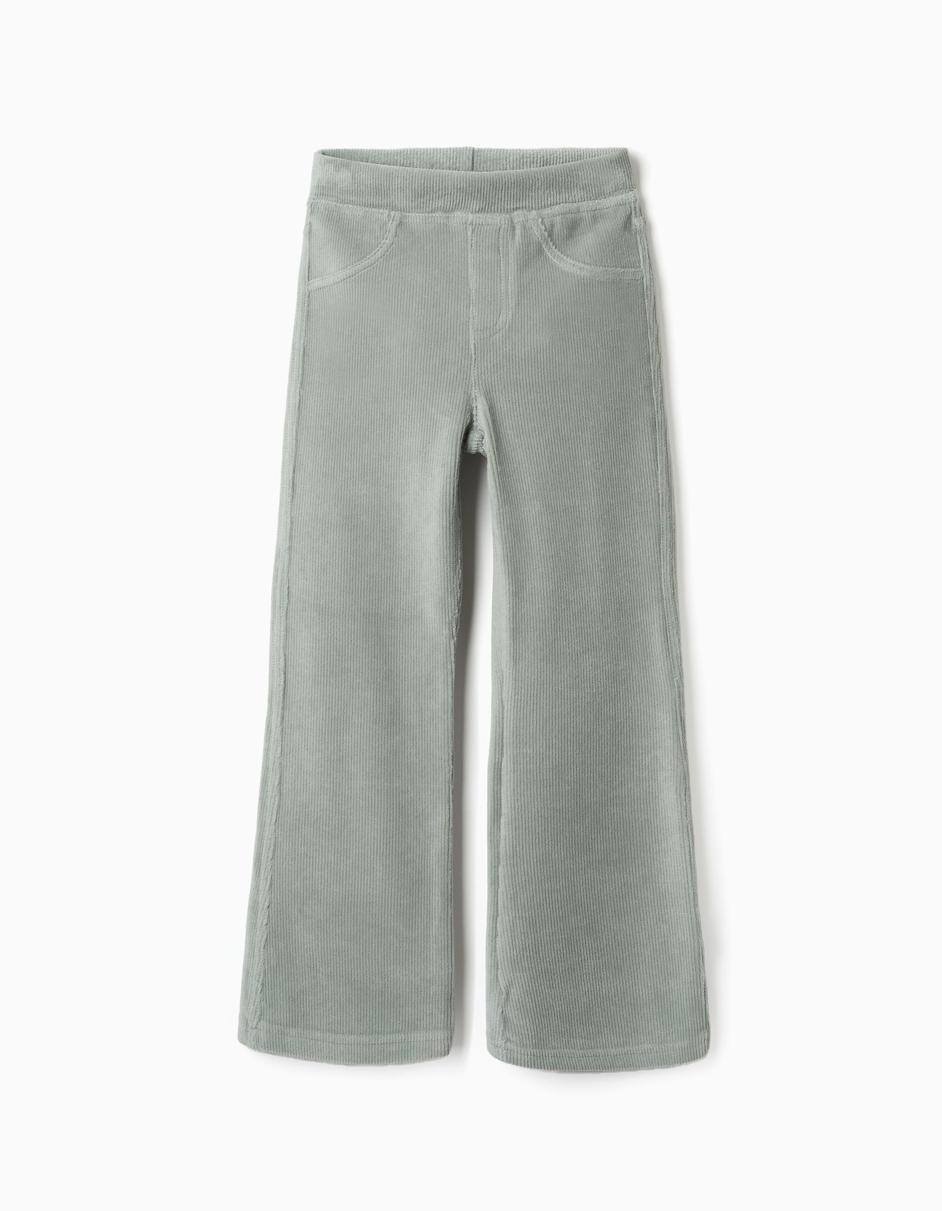 Flared corduroy leggings with elastic waist for girls, light green