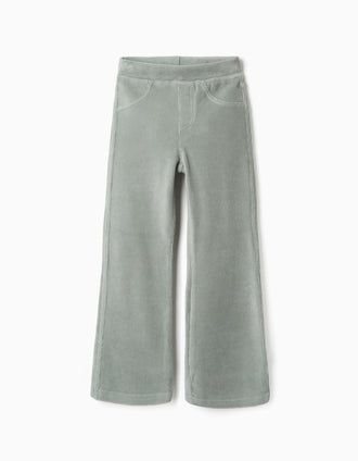 Flared corduroy leggings with elastic waist for girls, light green