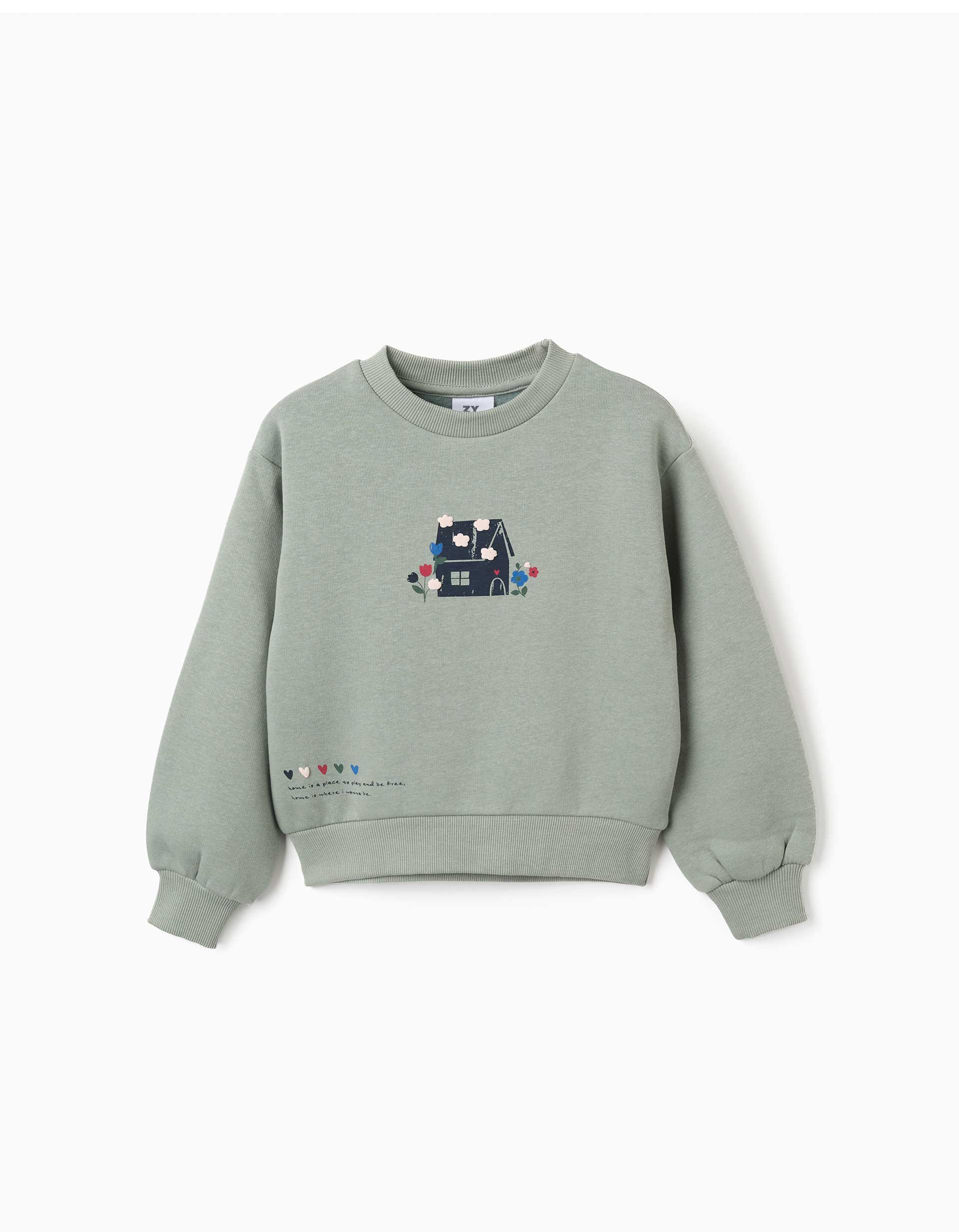 Sudadera perchada con estampado floral en relieve para niña, verde