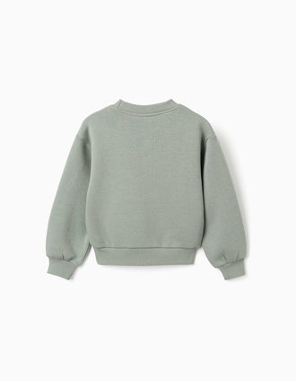 Sudadera perchada con estampado floral en relieve para niña, verde