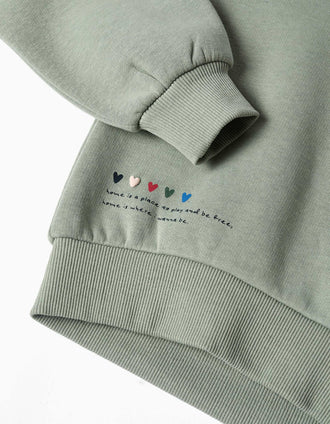 Sudadera perchada con estampado floral en relieve para niña, verde