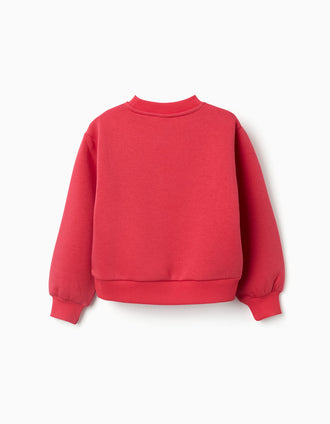 Brushed sweatshirt with embossed floral print for girls, red