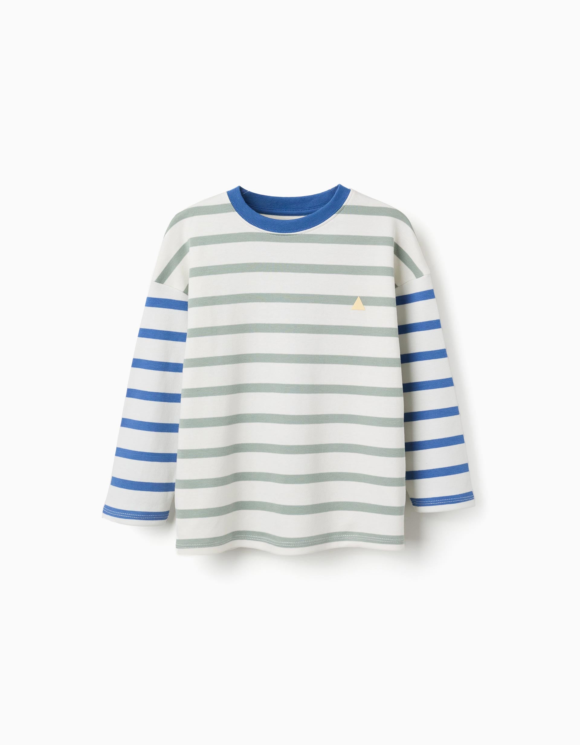 T-shirt à manches longues à rayures pour garçon, bleu/vert/blanc