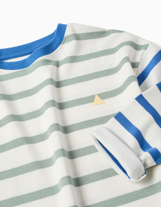 T-shirt à manches longues à rayures pour garçon, bleu/vert/blanc