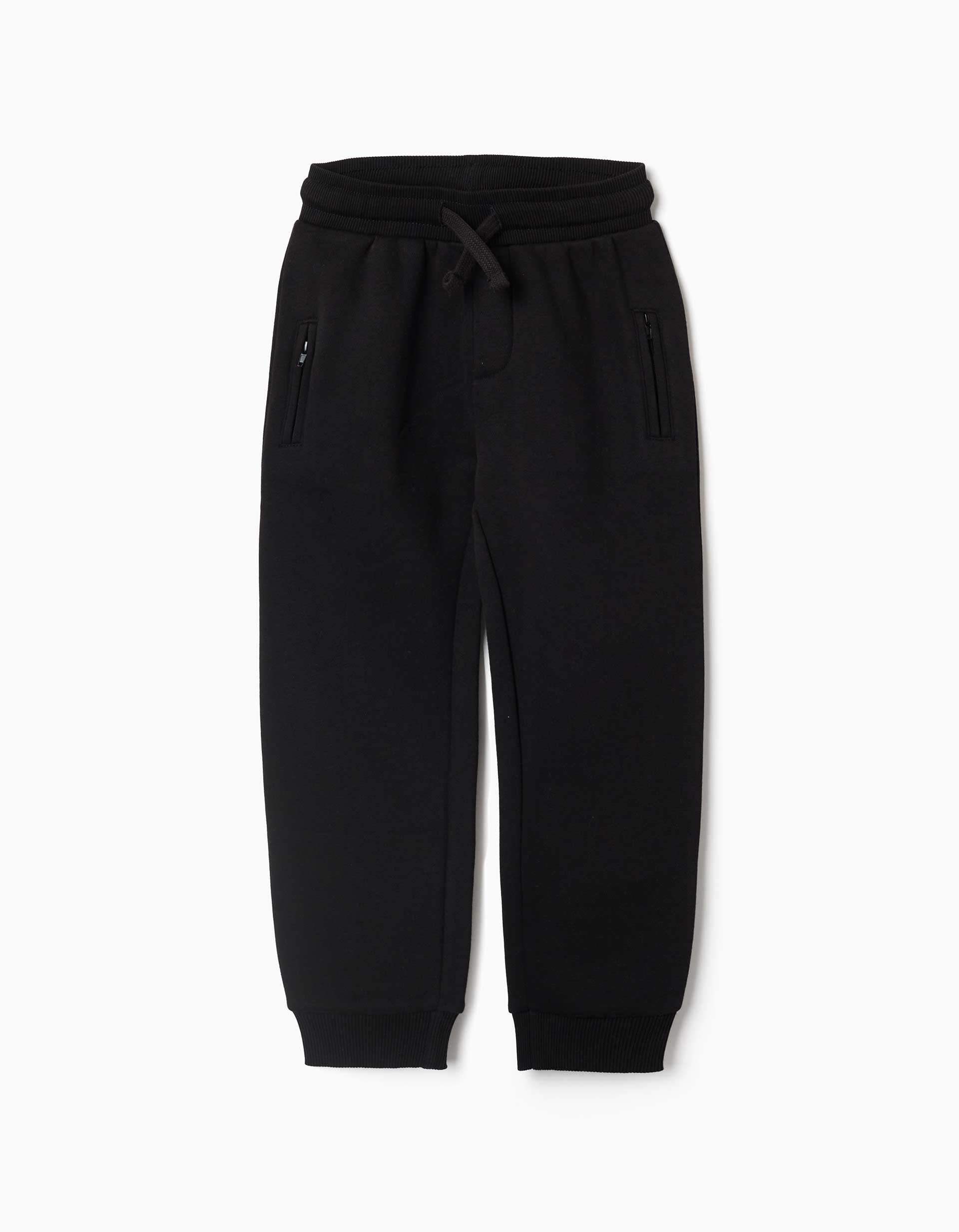 Fleece joggers with drawstring and pockets for boys, black