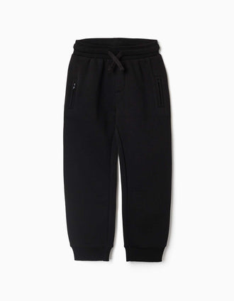 Fleece joggers with drawstring and pockets for boys, black
