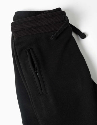 Fleece joggers with drawstring and pockets for boys, black