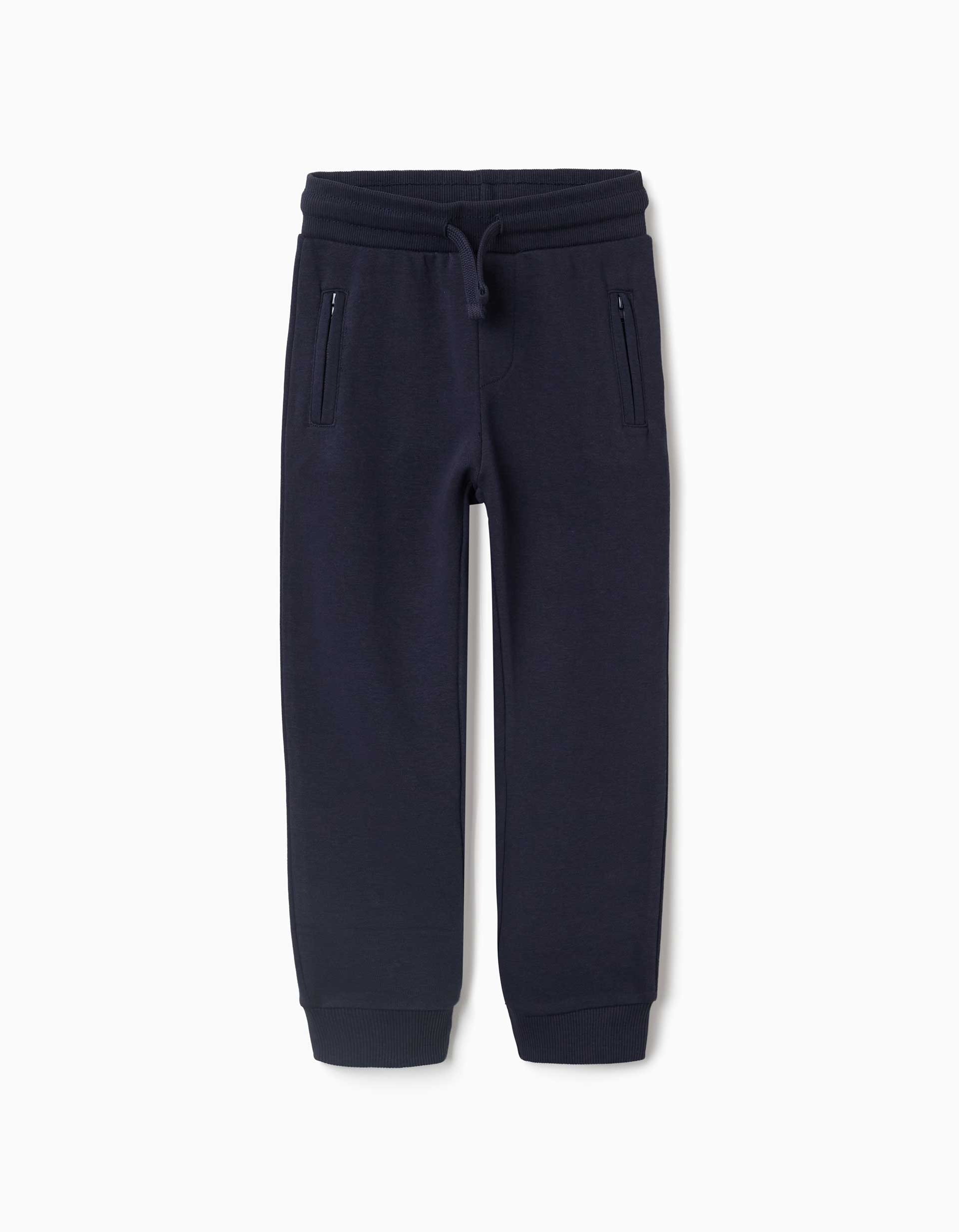 Fleece joggers with drawstring and pockets for boys, navy blue