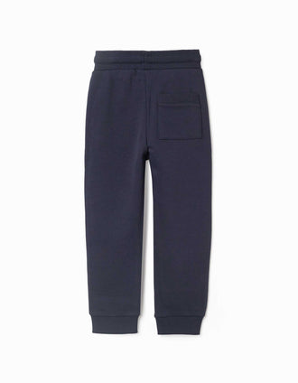 Fleece joggers with drawstring and pockets for boys, navy blue