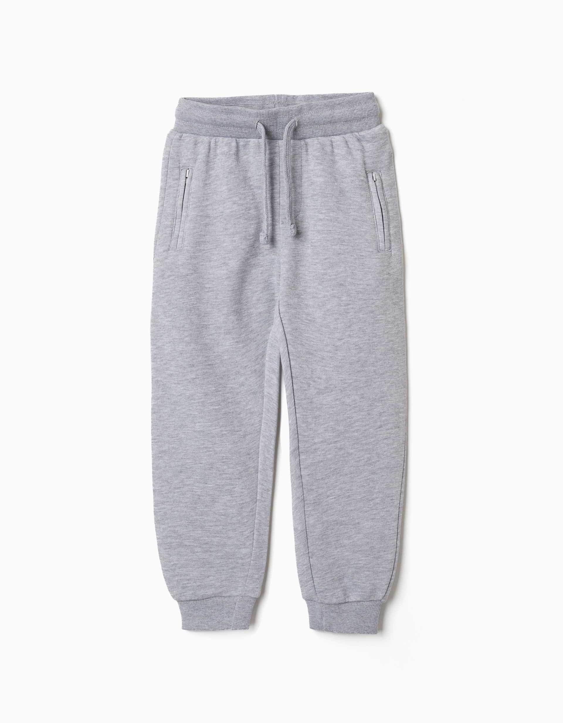 Fleece joggers with drawstring and pockets for boys, light grey