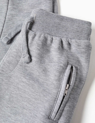 Fleece joggers with drawstring and pockets for boys, light grey