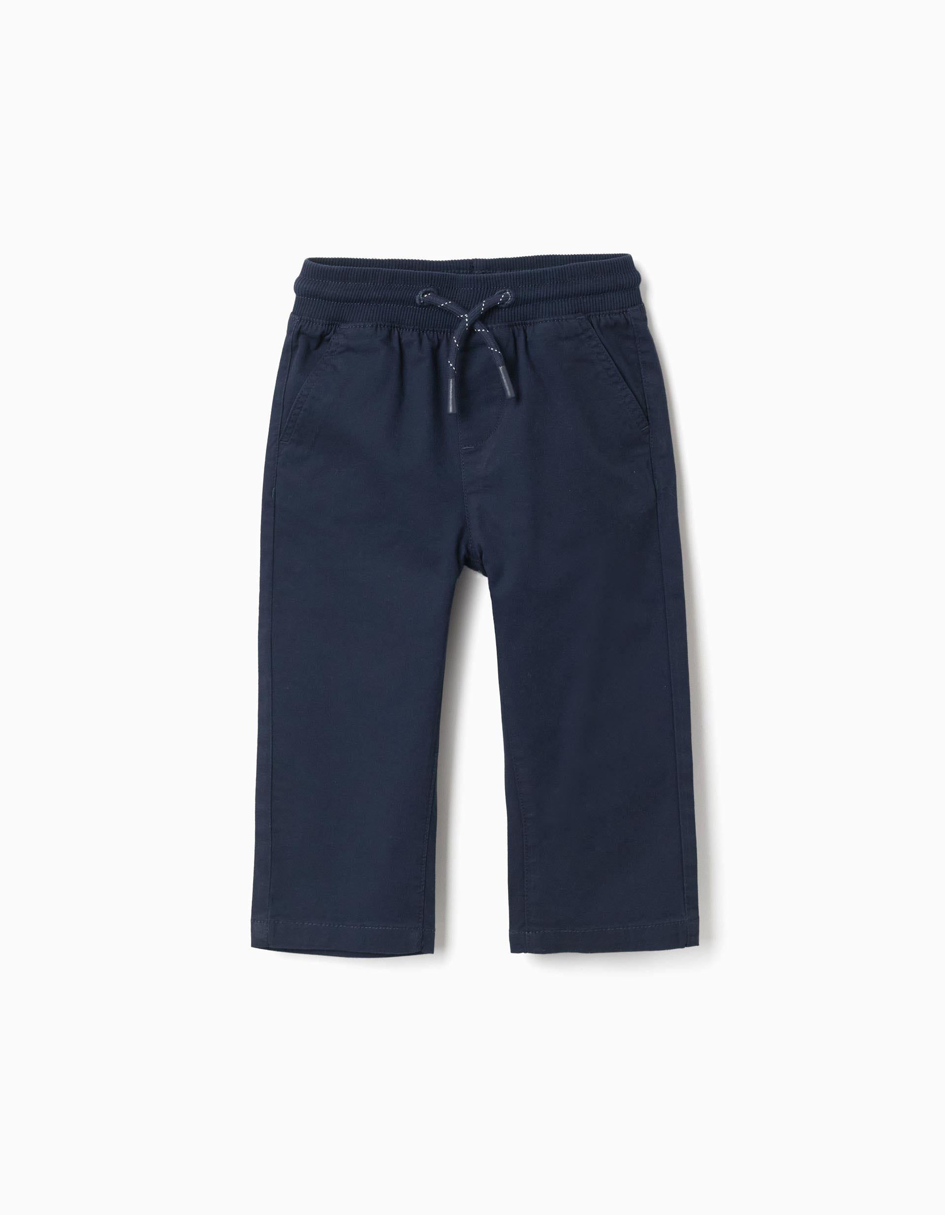 Pantalon ajusté en sergé avec cordon pour bébé garçon, bleu marine