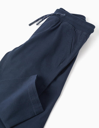 Pantalon ajusté en sergé avec cordon pour bébé garçon, bleu marine