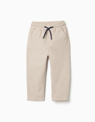 Pantalon ajusté en sergé avec cordon pour bébé garçon, beige clair