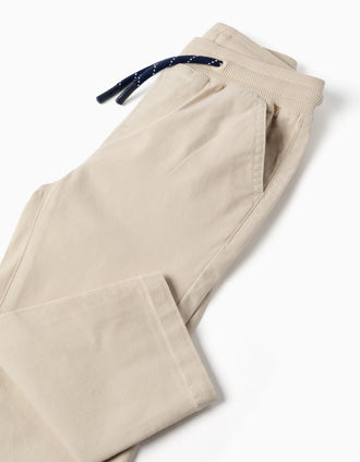 Pantalon ajusté en sergé avec cordon pour bébé garçon, beige clair
