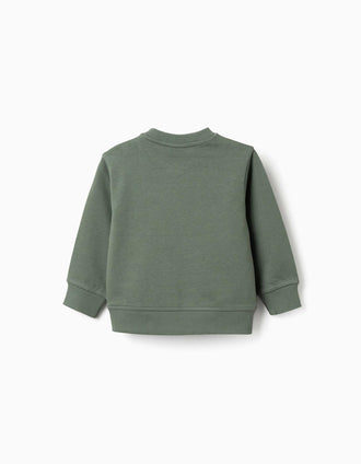 Cotton sweatshirt with ZY print for baby boys, dark green