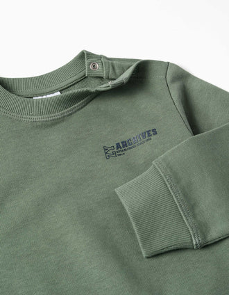 Cotton sweatshirt with ZY print for baby boys, dark green