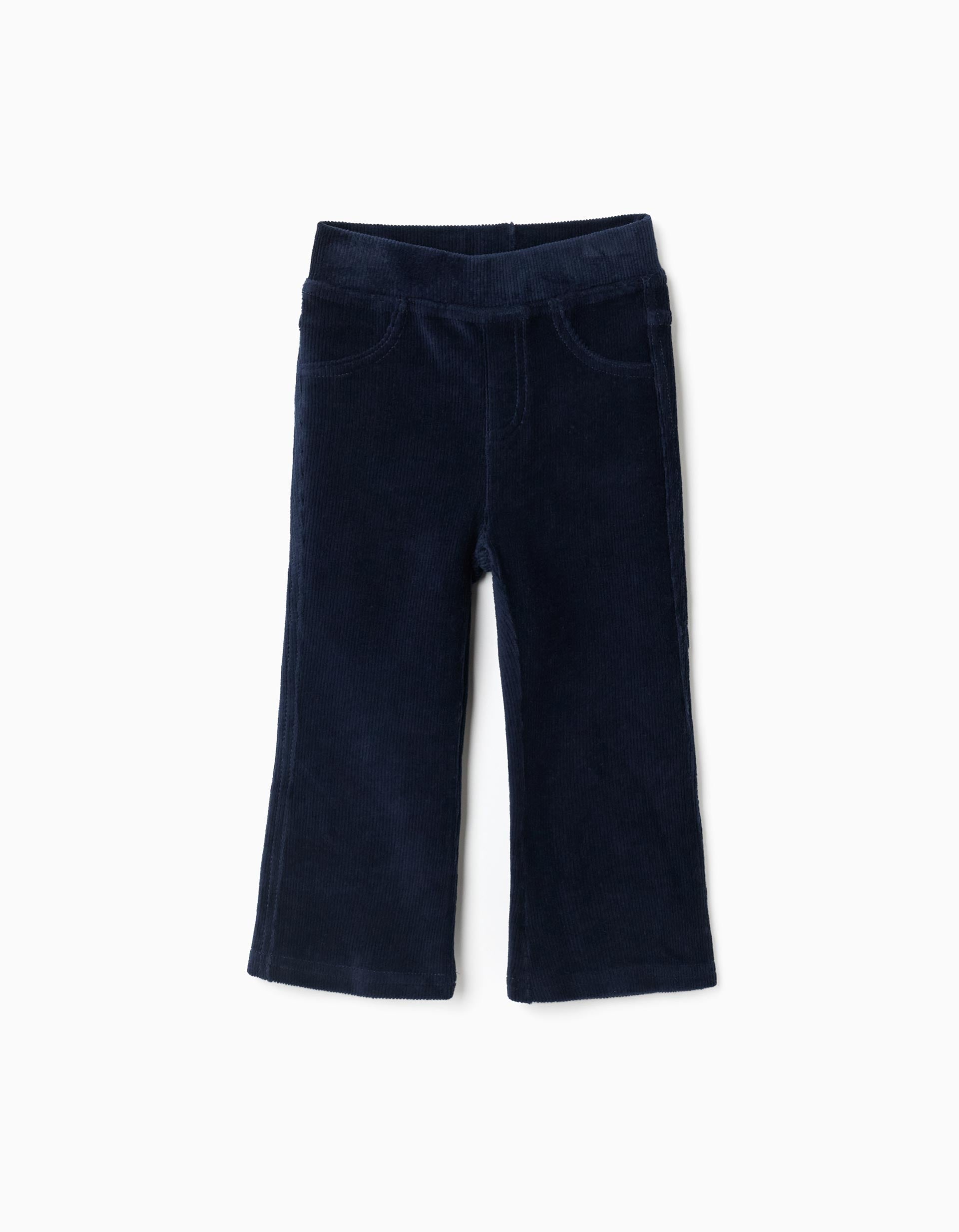 Jegging for girls, corduroy, flare, adjustable waist, patch pockets, blue