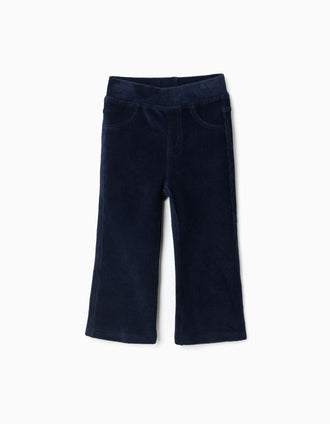 Jegging for girls, corduroy, flare, adjustable waist, patch pockets, blue