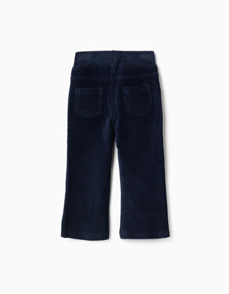 Jegging for girls, corduroy, flare, adjustable waist, patch pockets, blue
