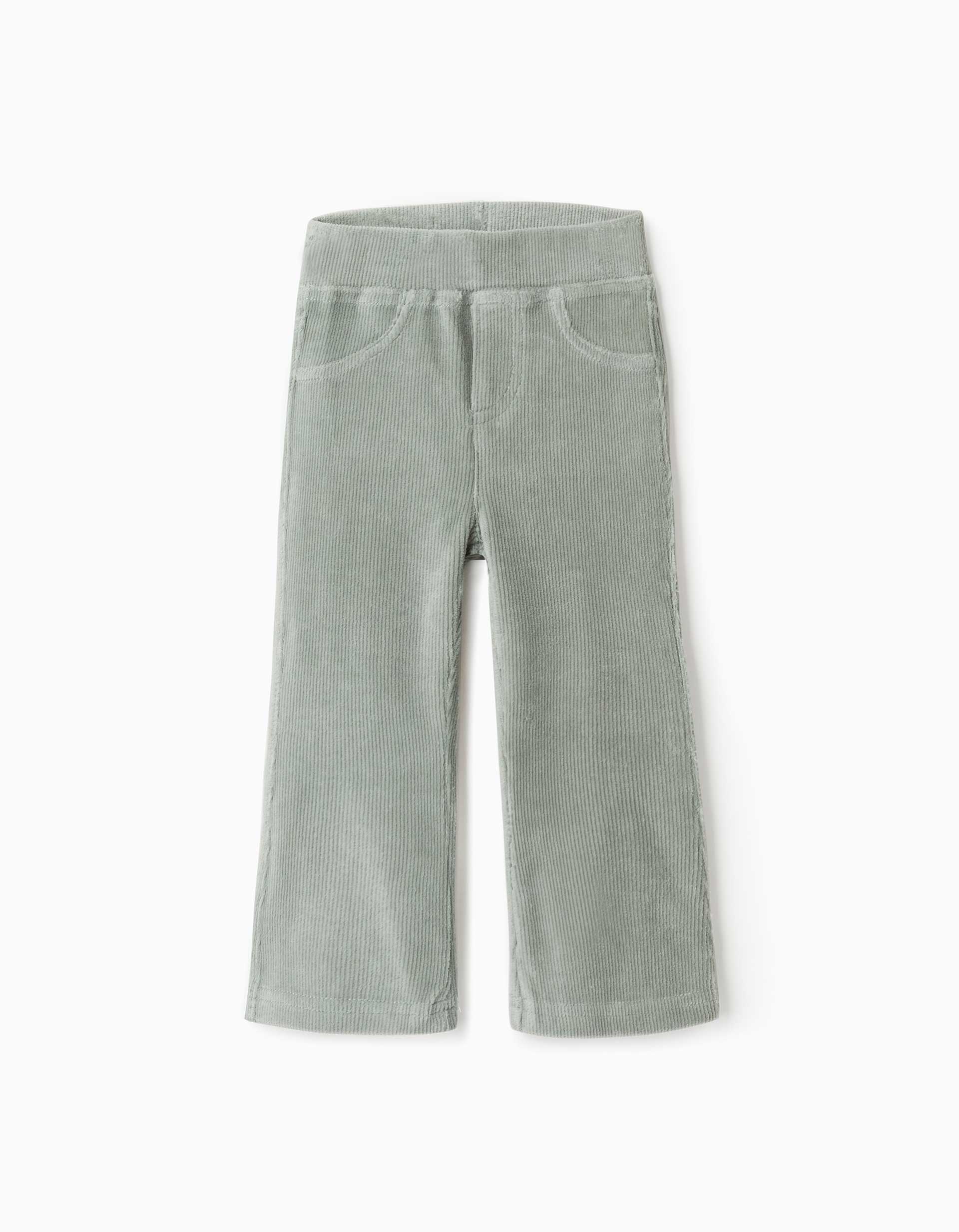 Corduroy jeggings for girls, flared, adjustable waist, light green
