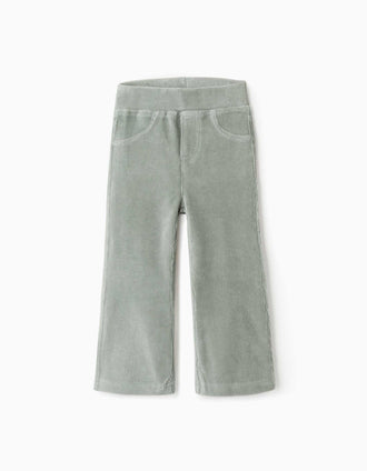 Corduroy jeggings for girls, flared, adjustable waist, light green
