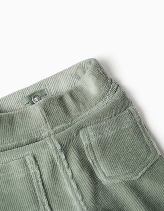 Corduroy jeggings for girls, flared, adjustable waist, light green