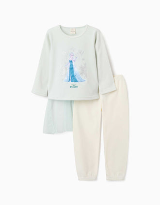 Polar fleece pyjamas with Elsa and cape for girls, light green/white
