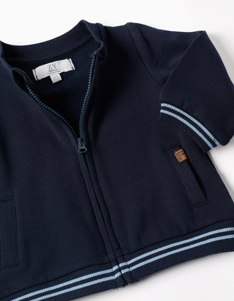 Brushed jogging set with stripes for newborn boys, navy blue