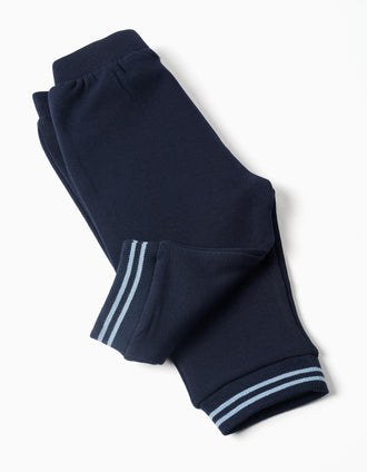 Brushed jogging set with stripes for newborn boys, navy blue